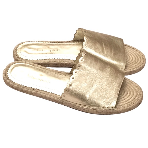 Kate Spade Giovanna Espadrille Slide Flats Gold Metallic Leather Size: 7.5 - Picture 3 of 15
